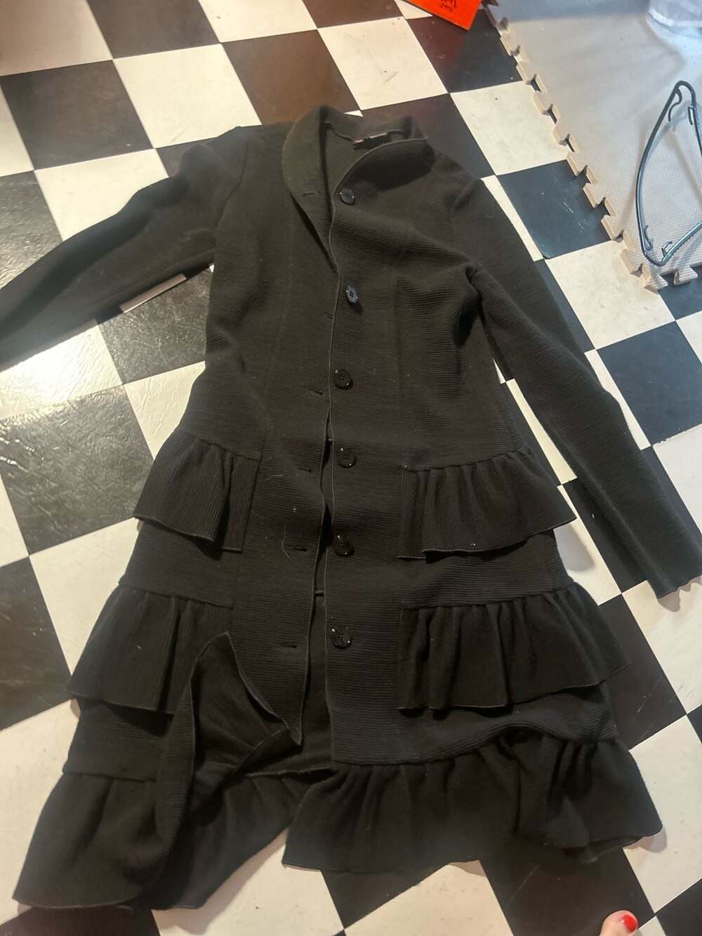 Emporio Armani Black Ruffled Long Sleeve Button Coat Jacket Size 40